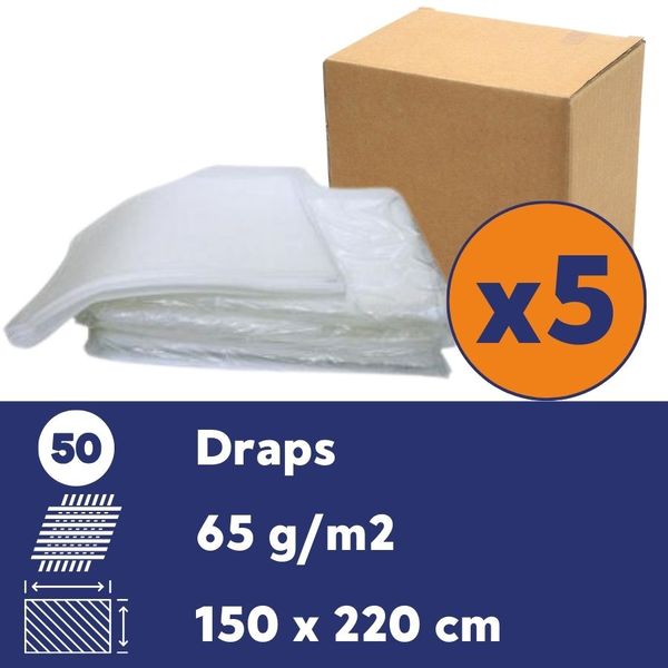 Drap jetable 65 gr - 5 Cartons de 50 - 150x220 cm