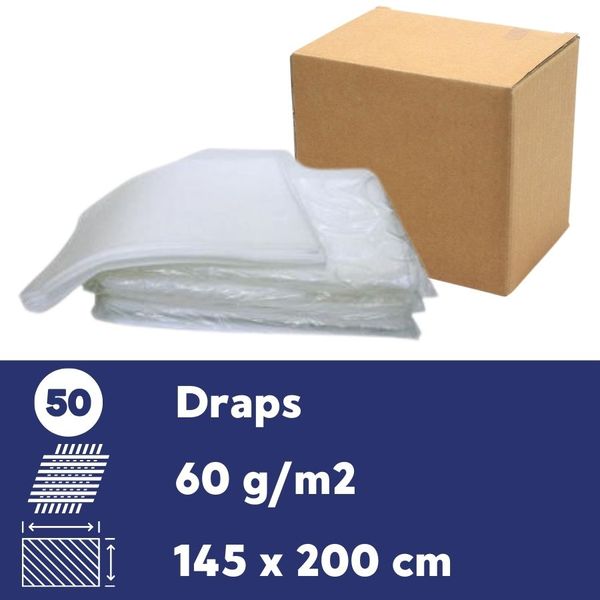 Drap jetable 60 gr de transfert - Carton de 50 - 145x200 cm