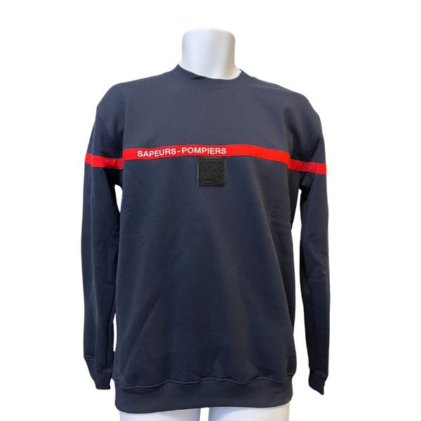 Sweat manches longues marine bande rouge.