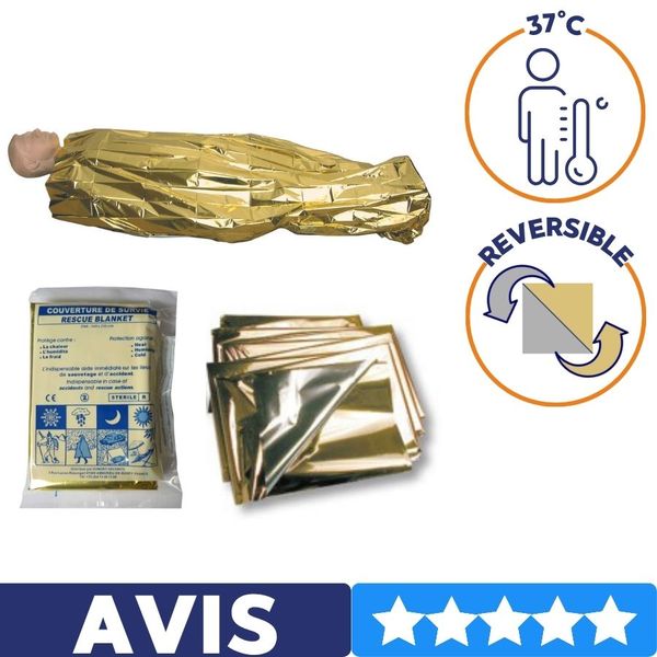 couverture de survie réversible double face avis 5 étoiles pour maintien de la température corporelle 37°C