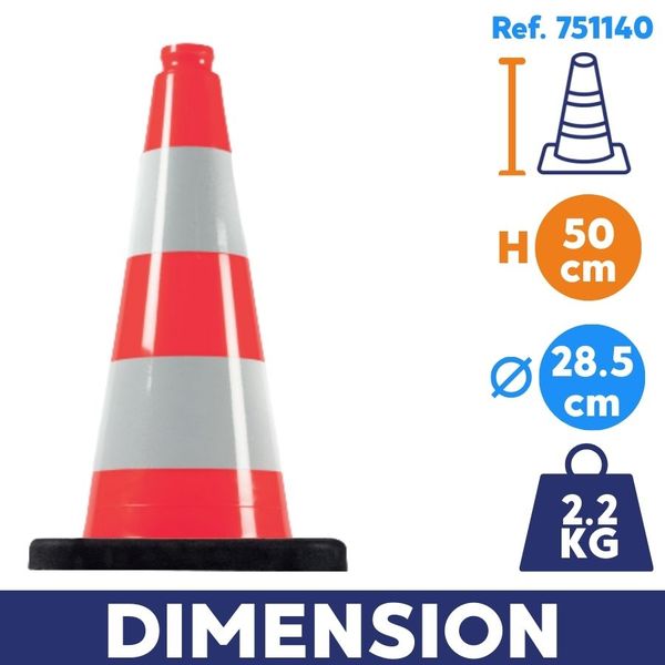 dimension Cône de chantier signalisation non réfléchissant 50cm