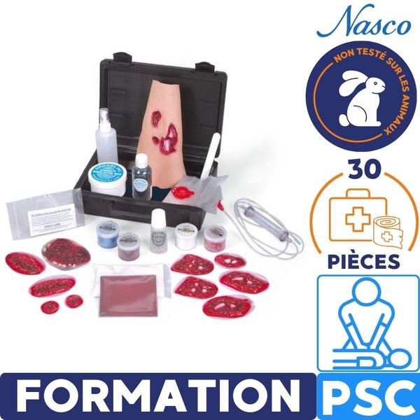 Kit de maquillage blessure Nasco Basic 815 composé de 30 pièces non testé sur animaux pour formation psc