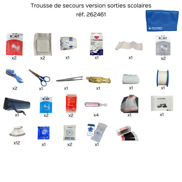 Trousse de secours souple remplie - Version sortie scolaire