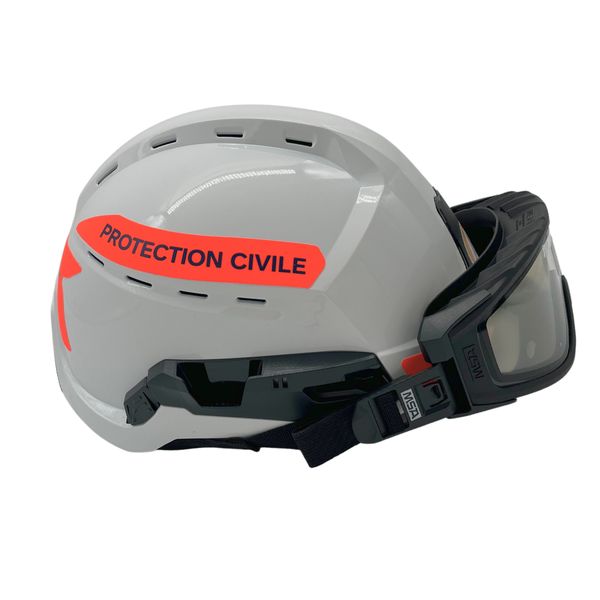 Casque MSA F2XR blanc marquage protection civile avec masque responder