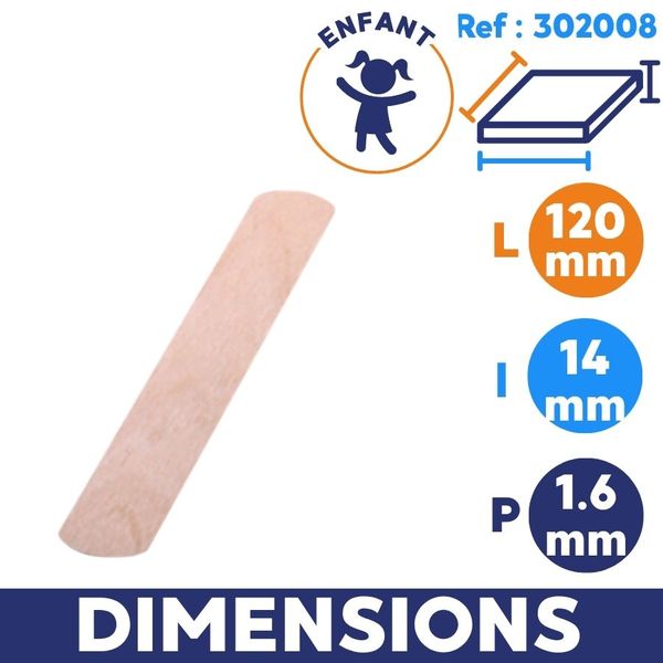dimension Abaisse langue bois enfant 