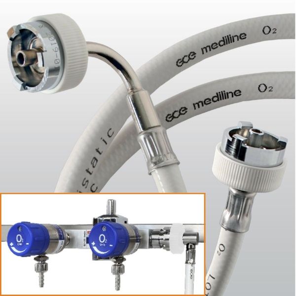 Flexible O2 avec 1 embout droit et 1 embout équerre
