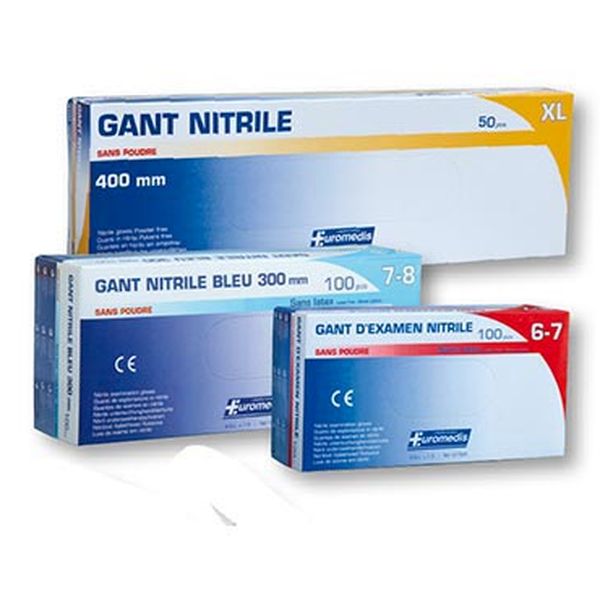 Gant nitrile bleu non poudré - Boite de 100