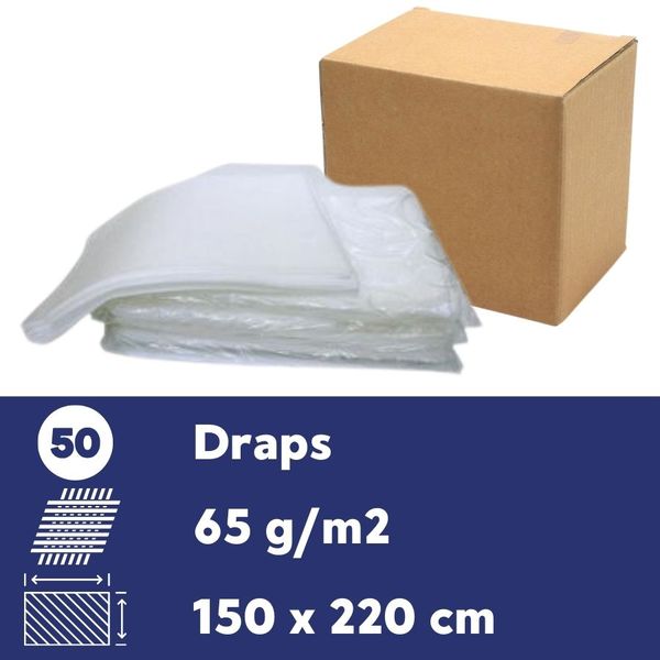 Drap jetable 65 gr - Carton de 50 - 150x220 cm