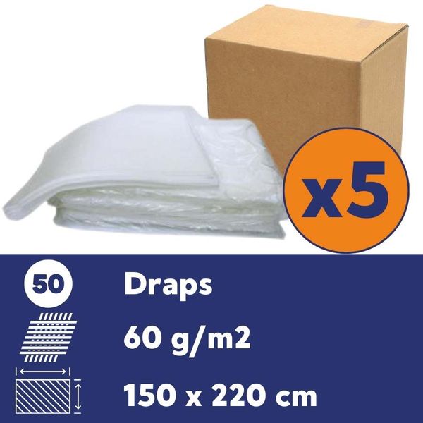 Drap jetable 60 gr de transfert - 5 Cartons de 50 - 150x220 cm