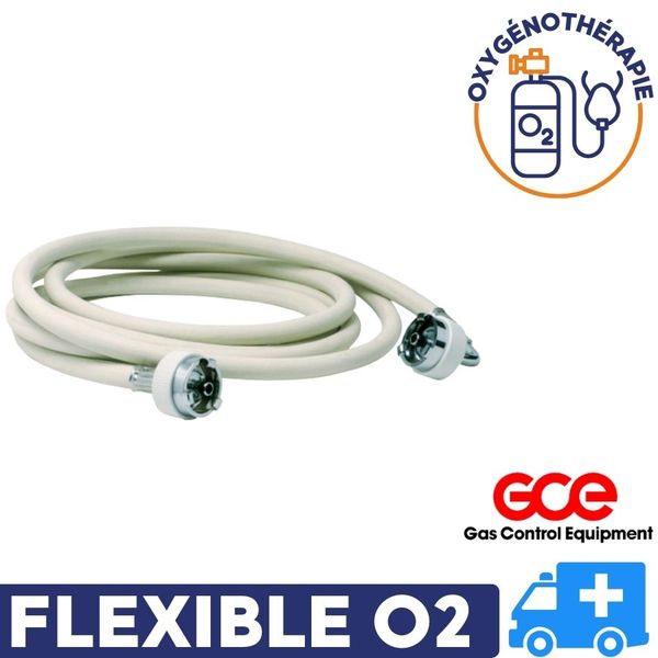 Flexible O2 avec 1 embout droit et 1 embout équerre