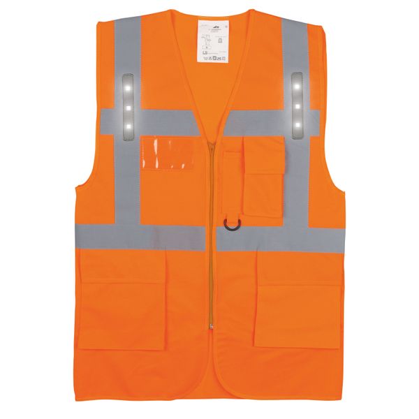 Gilet haute visibilité orange avec LED et poches