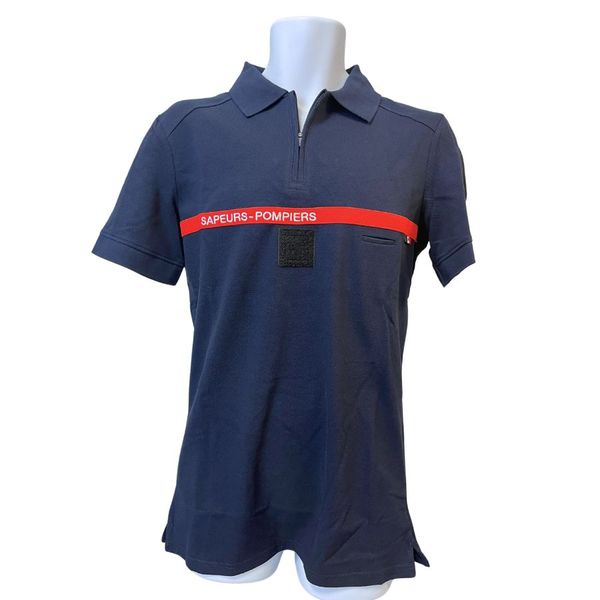 Polo manches courtes marine bande rouge