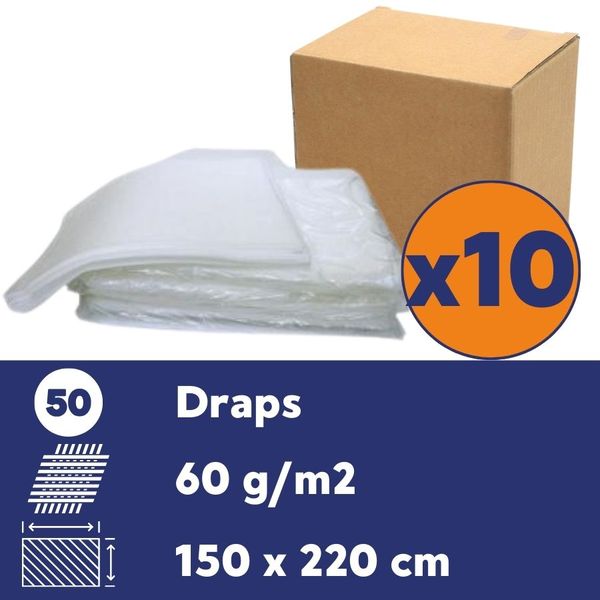 Drap jetable 60 gr de transfert - 10 Cartons de 50 - 150x220 cm