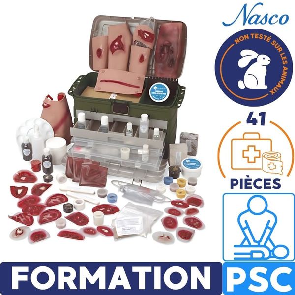 Kit de maquillage blessure Deluxe 890 Nasco composé de 41 pièces non testé sur animaux pour formation psc