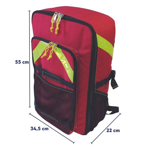 Sac à dos rouge de secours 55x34,5x22cm 35L avec aménagement intérieur