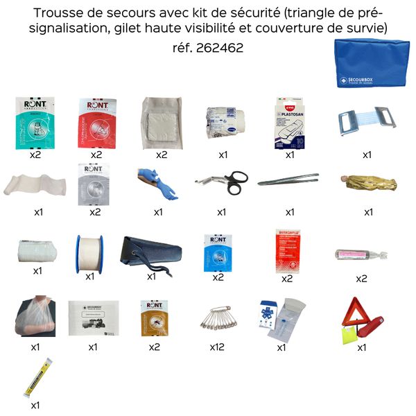Trousse de secours avec kit de signalisation routière