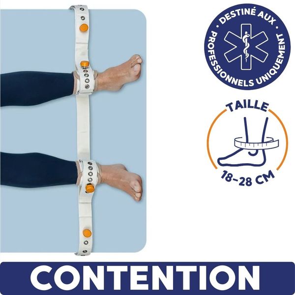 Sangle de contention 216cm avec 2 attaches chevilles cousues, 4 fermetures magnétiques, une clé