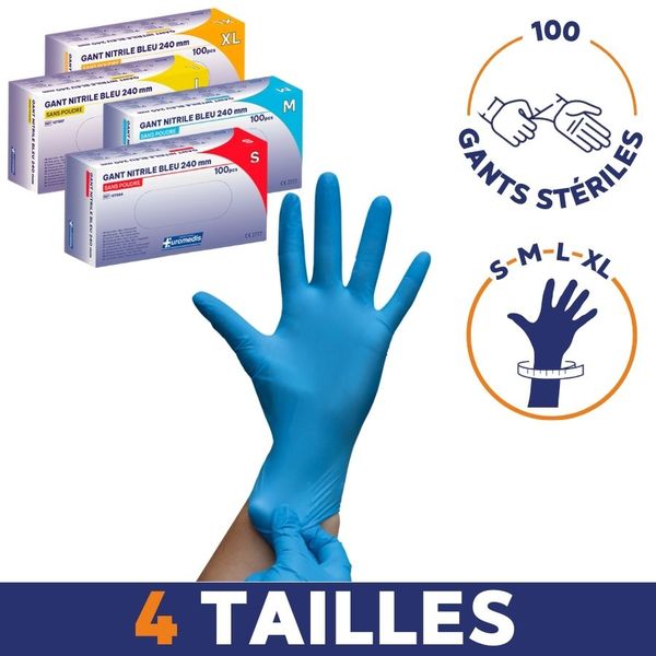 Gant nitrile bleu non poudré - Boite de 100