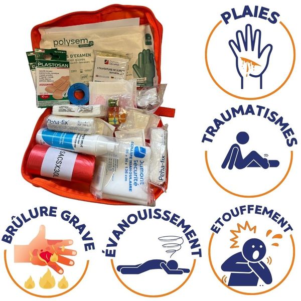 Trousse PPMS dim. 28,5x17,5x10,5cm tissu orange - 38 pièces
