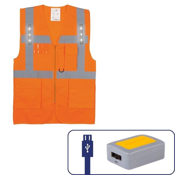 Gilet haute visibilité orange avec LED et poches