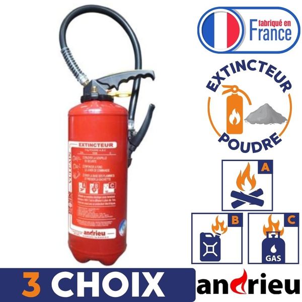 extincteur poudre fabriqué en France andrieu 3 choix pour feu A, B, C