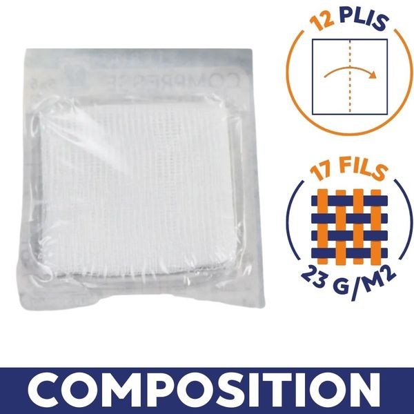 Compresse de gaze stérile 5x5 cm- Boite de 100 sachets individuels