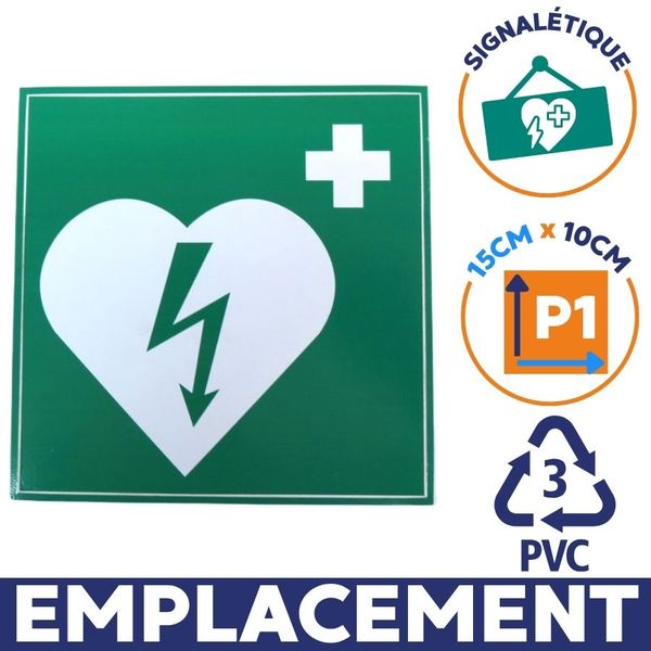 Panneau défibrillateur 10 x 15 cm pvc signalétique emplacement dae 