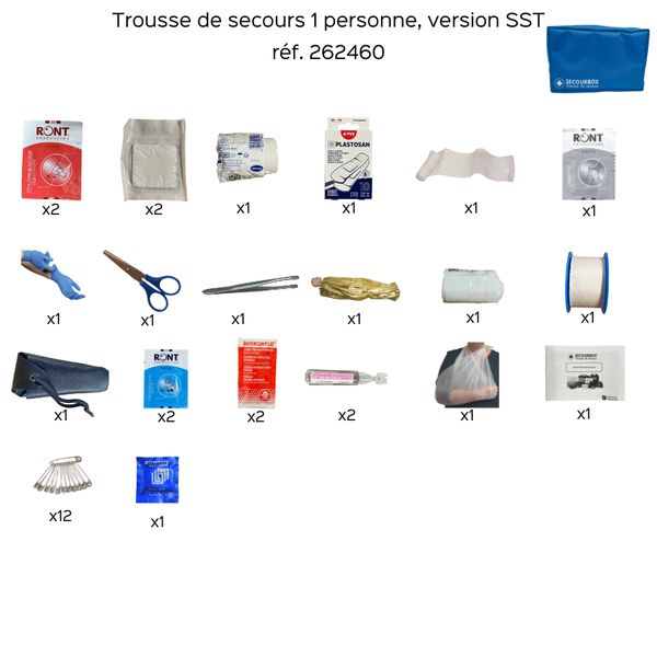 Trousse de secours souple 1 personne remplie - Version SST