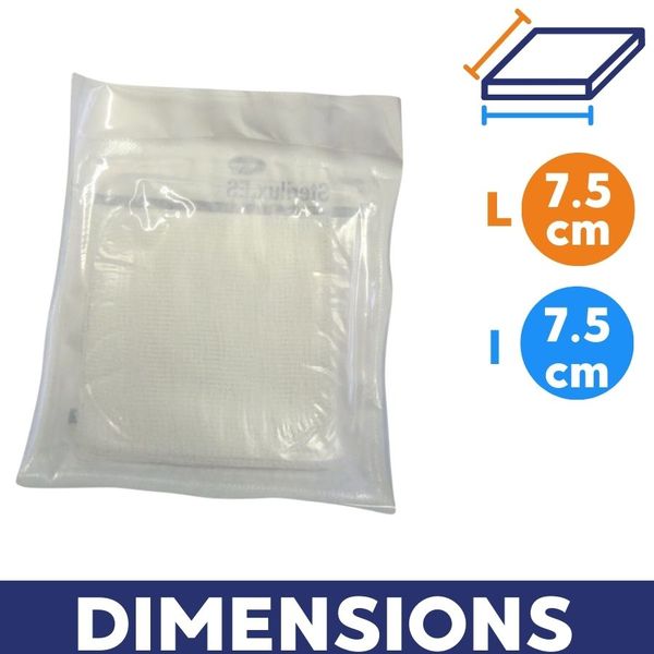 dimension 75 blisters de 2 compresses de gaze stérile Stérilux hartmann pour traitement des plaies