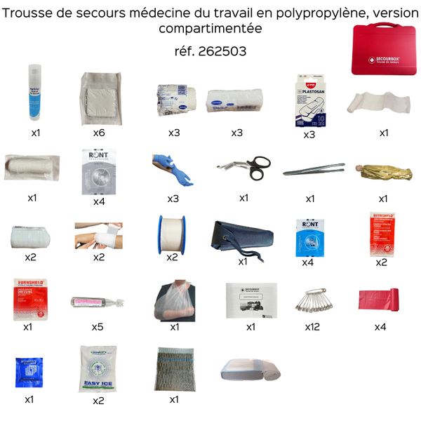 Trousse de secours Médecine du travail - Polypropylène compartimentée