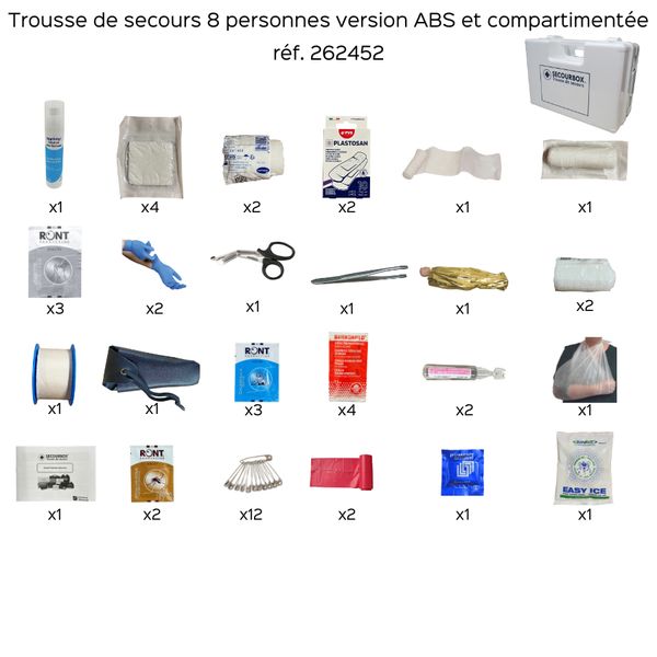Trousse de secours 8 personnes remplie - ABS compartimentée