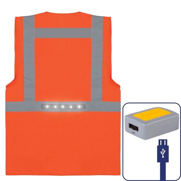 Gilet haute visibilité orange avec LED et poches