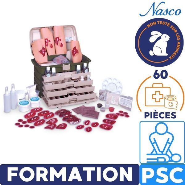 Kit de maquillage blessure EMT818 composé de 60 pièces non testé sur les animaux pour formation psc