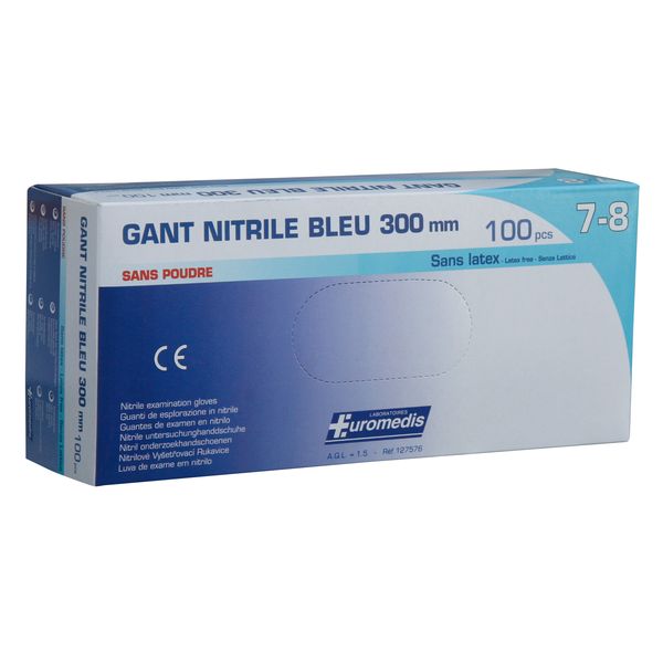 Gant nitrile bleu non poudré - Boite de 100