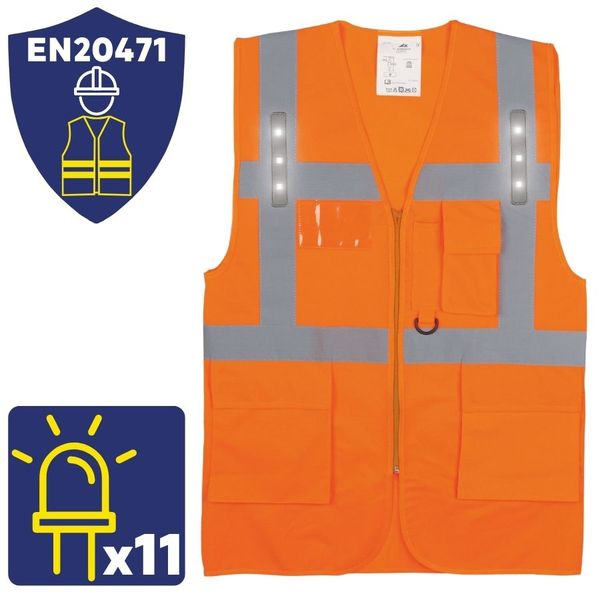 Gilet haute visibilité orange avec LED et poches