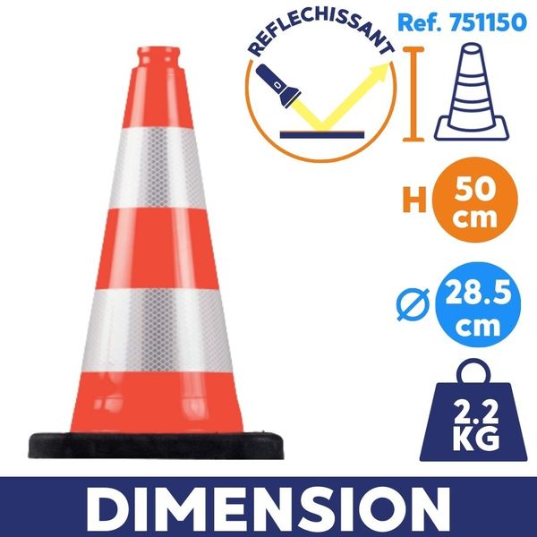 dimension Cône de chantier signalisation réfléchissant 50cm