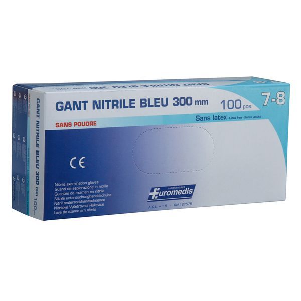 Gants nitrile bleu taille non poudrés - boîte de 100