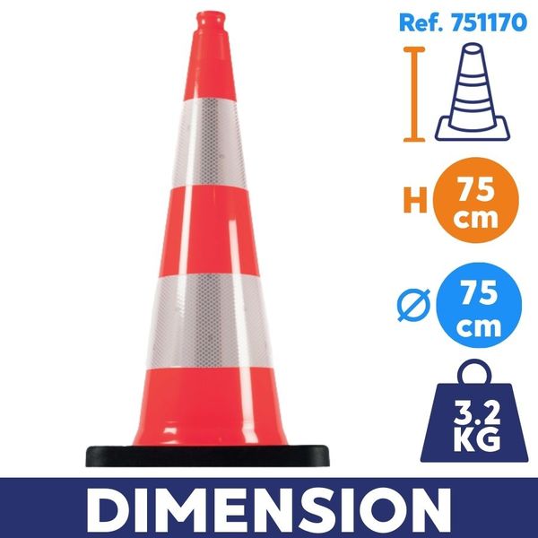 dimension Cône de chantier signalisation réfléchissant 75cm