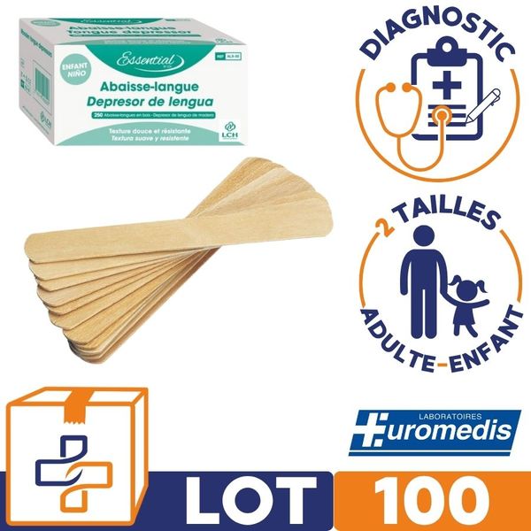 boite de 100  Abaisse langue bois adulte et enfant pour diagnostic médical