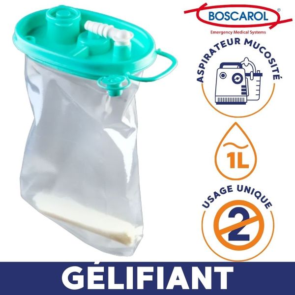 poche d'aspiration à usage unique boscarol 1L avec gélifiant pour aspirateur de mucosité