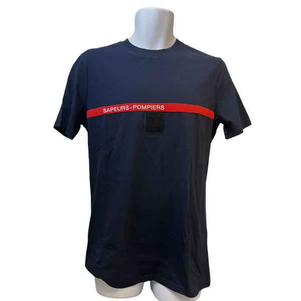 T-shirt manches courtes marine bande rouge