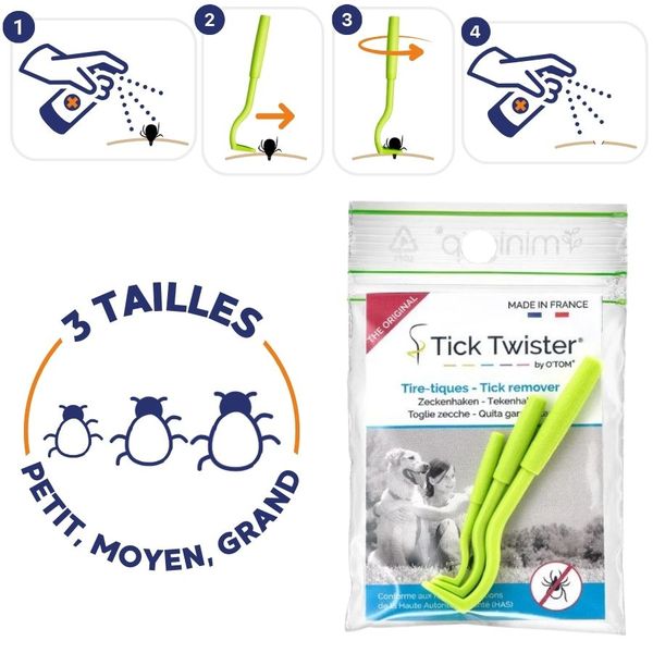 Sachet de 3 tire-tiques O'TOM-3 tailles : petit, moyen, grand