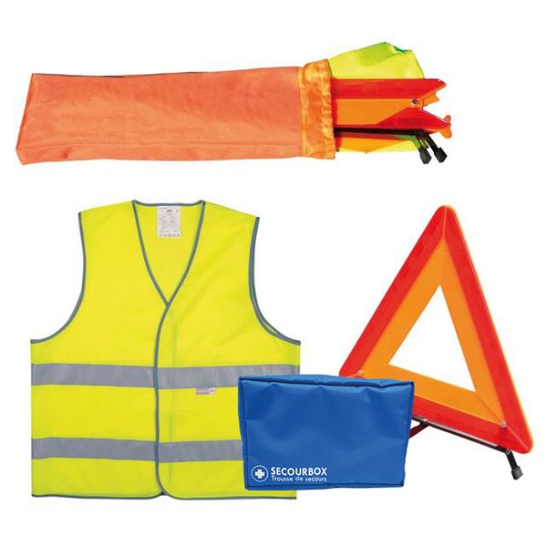 Trousse de secours véhicule 4 personnes avec kit de signalisation - Remplie